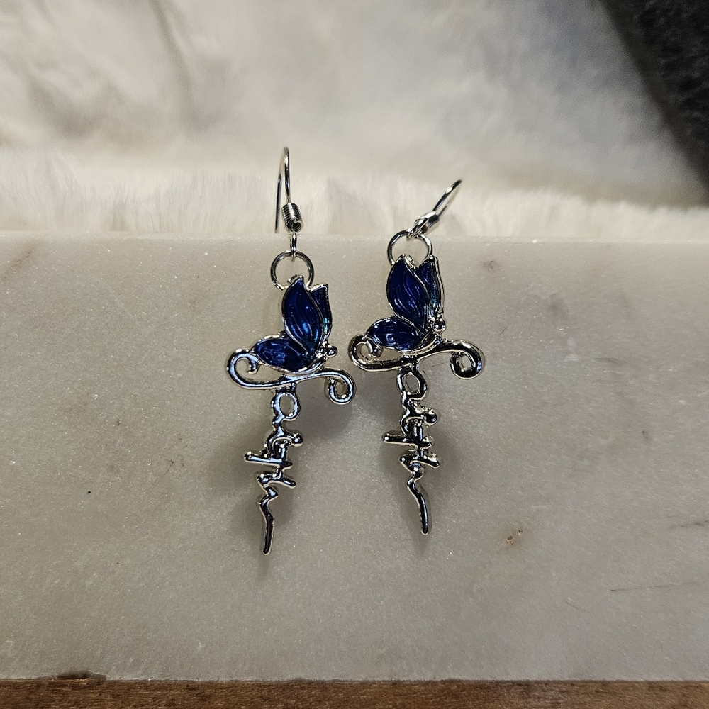 Beautiful Butterfly Faith Dangle Earrings - Picture 2 of 5
